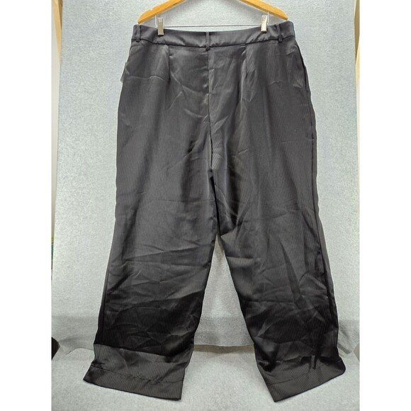 NWT Alfani Womens Black Stripe Satin Wide Leg Trousers Career Pants Plus Size 18 - Picture 5 of 6